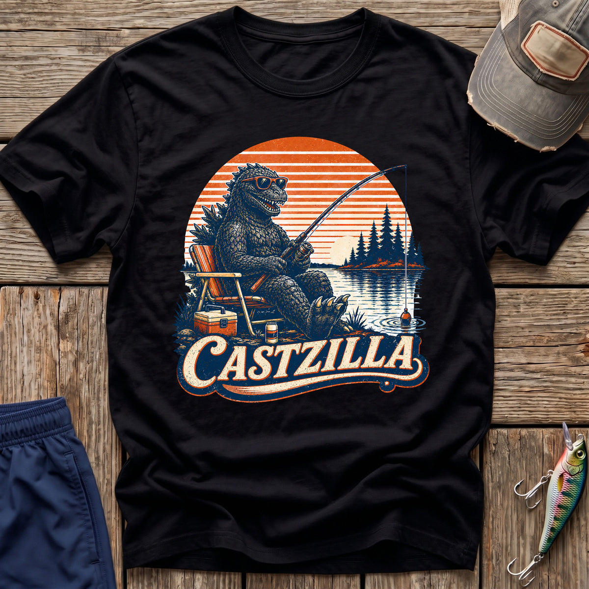 Castzilla Fishing T-Rex T-Shirt