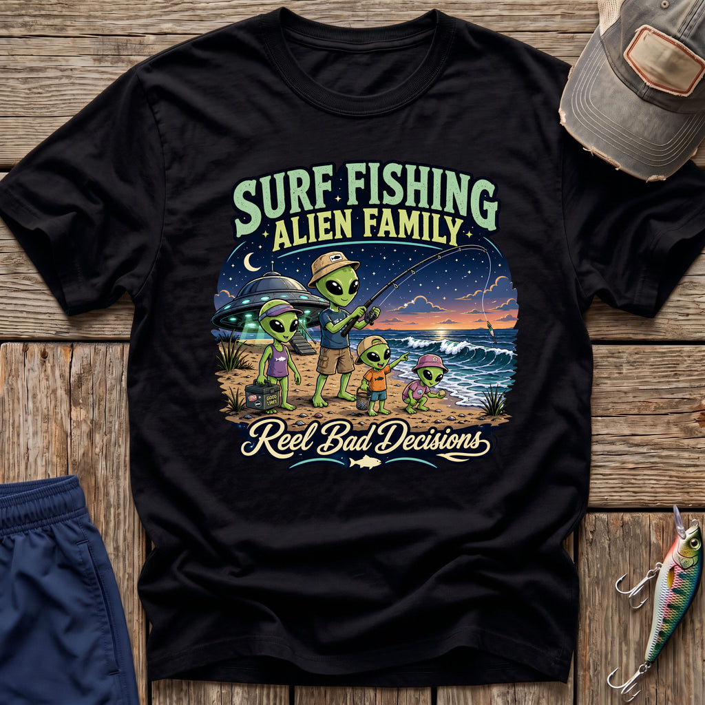 Surf Fishing Alien Family T-Shirt