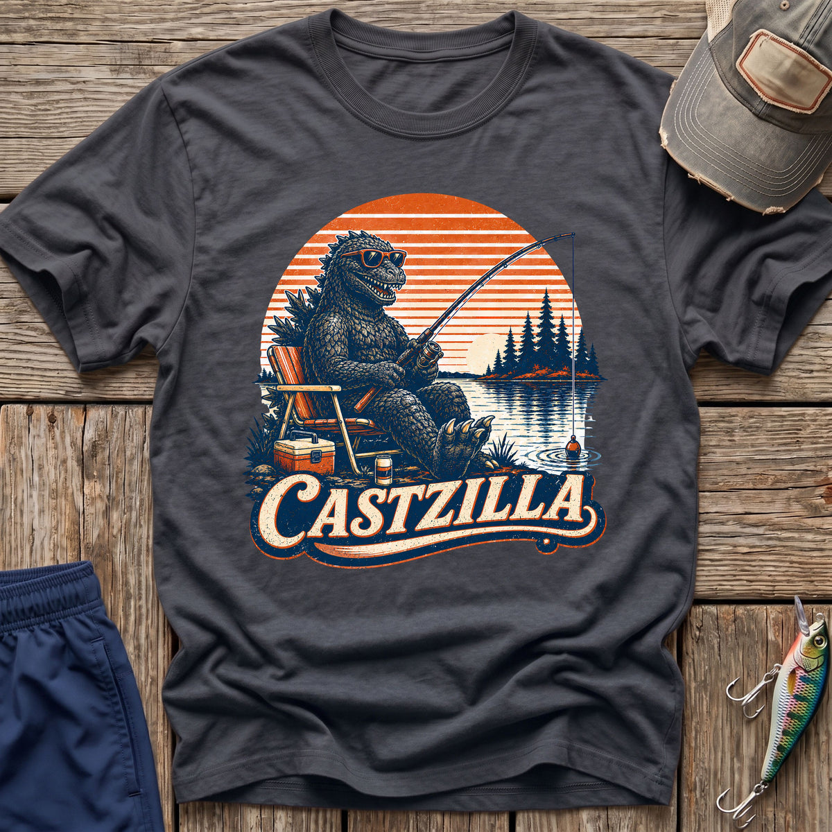 Castzilla Fishing T-Rex T-Shirt