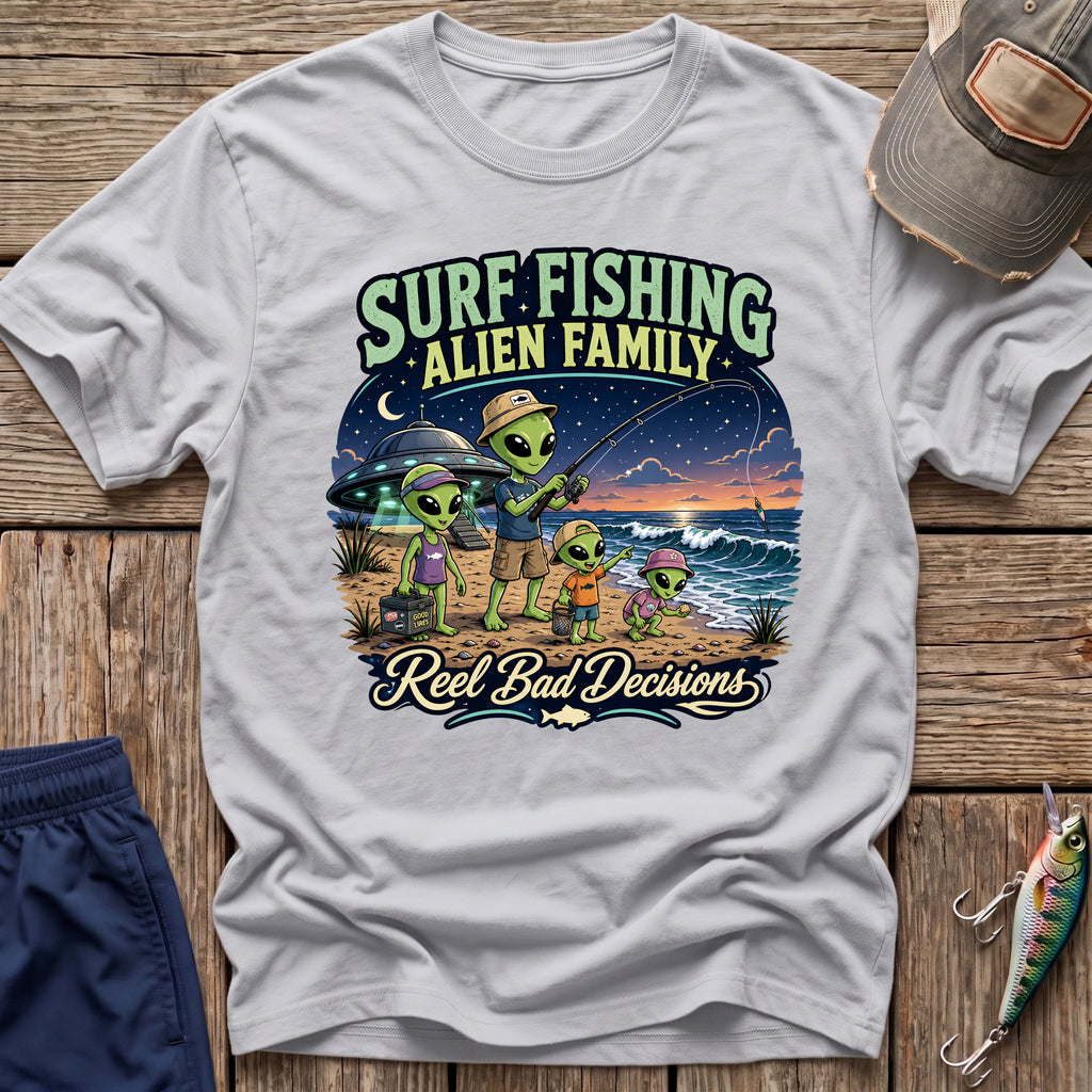 Surf Fishing Alien Family T-Shirt