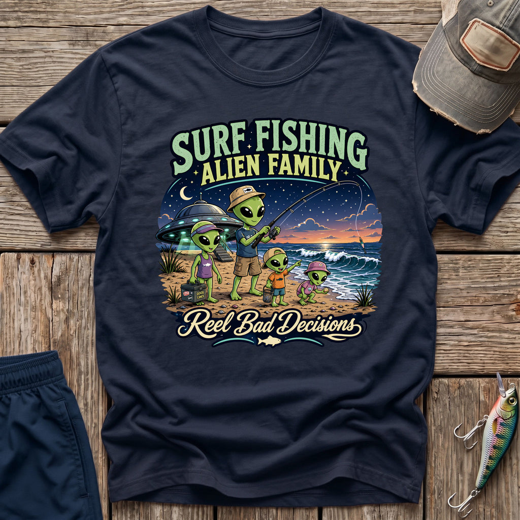 Surf Fishing Alien Family T-Shirt