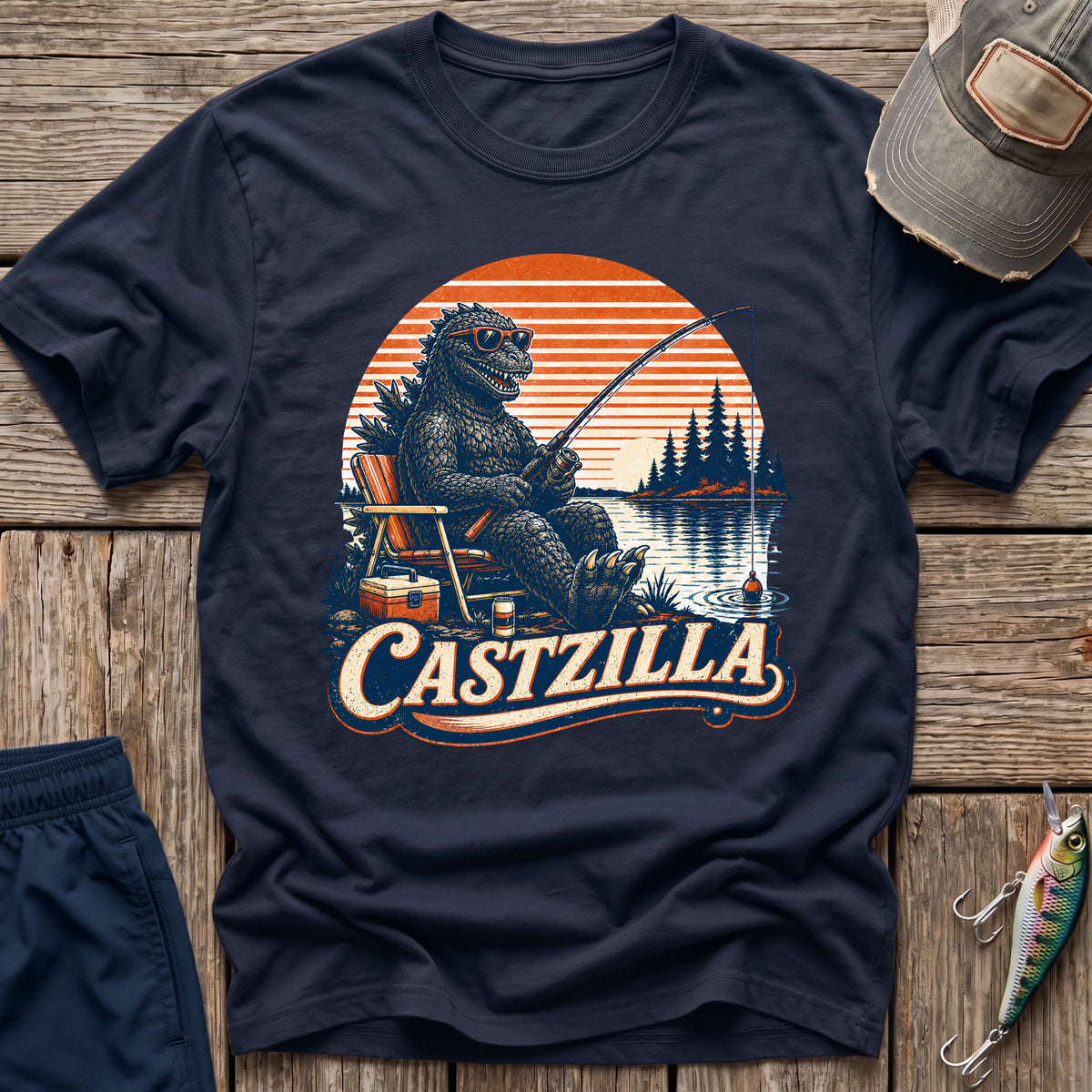 Castzilla Fishing T-Rex T-Shirt
