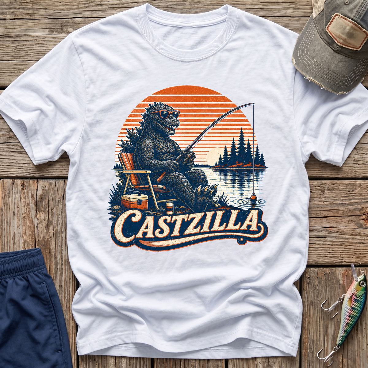 Castzilla Fishing T-Rex T-Shirt