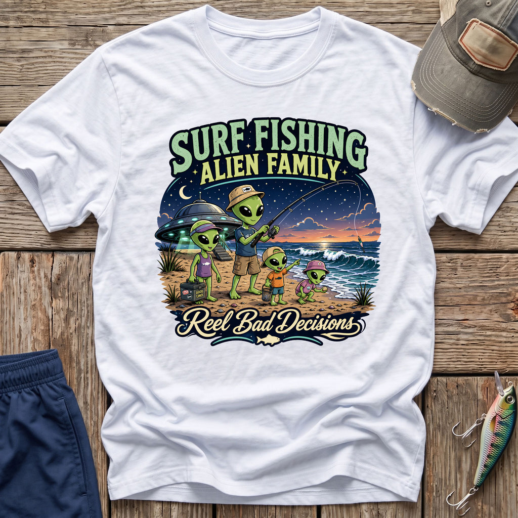 Surf Fishing Alien Family T-Shirt